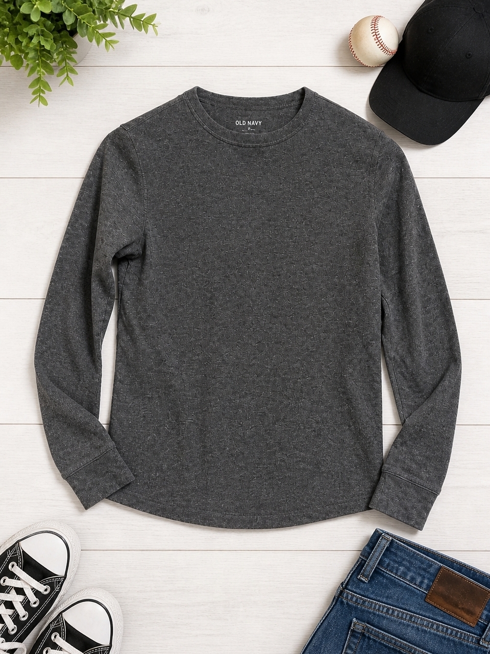 Old Navy Dark Charcoal Gray Long Sleeve Crewneck Tee
